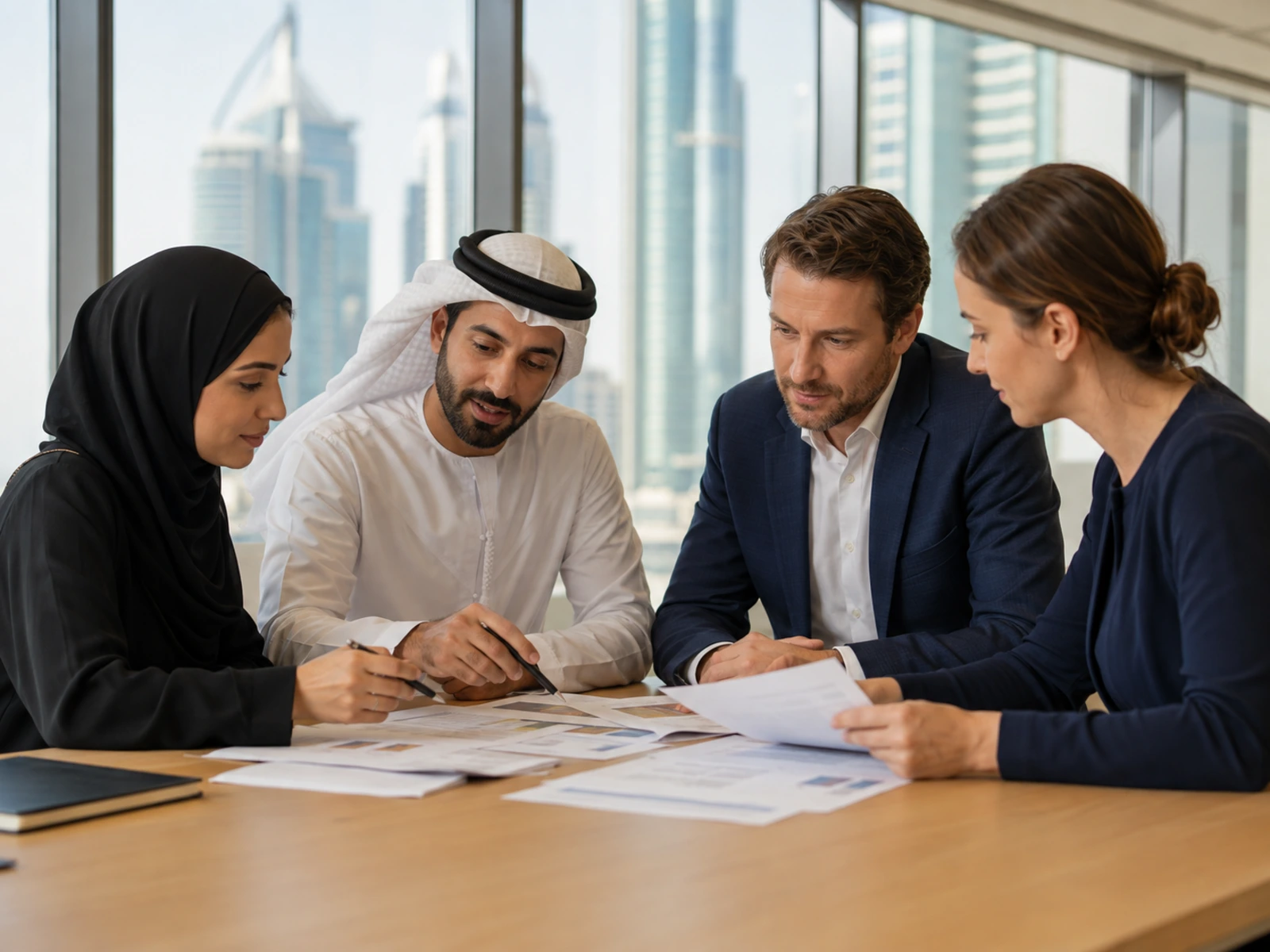 The Petra Legal Translation team reviewing documents in Dubai